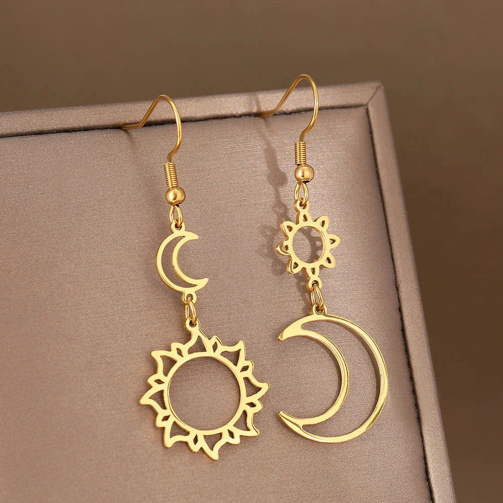 Moon and Sun Hanging Earrings gold