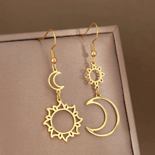 Moon and Sun Hanging Earrings gold