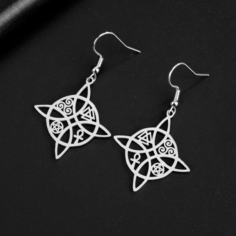 Witch's Knot Protection Dangle Earrings for Women Wiccan silver