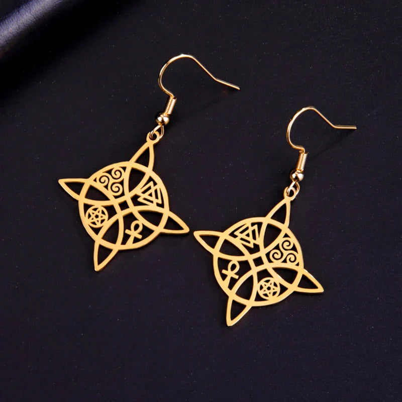 Witch's Knot Protection Dangle Earrings for Women Wiccan gold