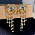 Dangling Earrings Blue Eye and Rhinestones