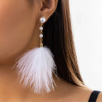 Dangling Earrings Pearls and Feathers 2