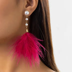 Dangling Earrings Pearls and Feathers 5