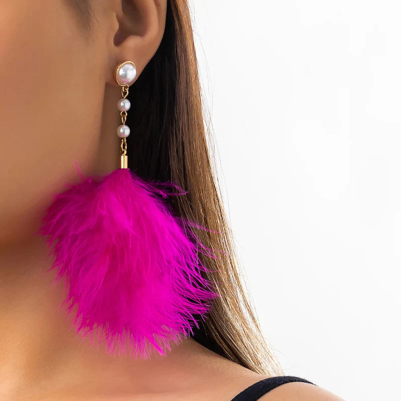 Dangling Earrings Pearls and Feathers 6
