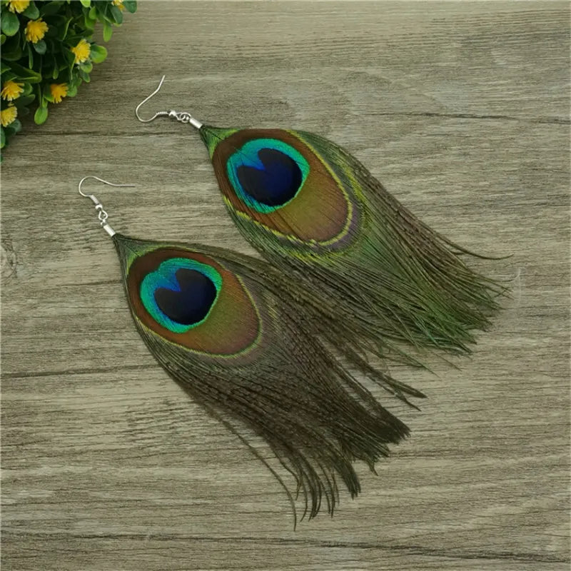 Peacock Feather Dangle Earrings