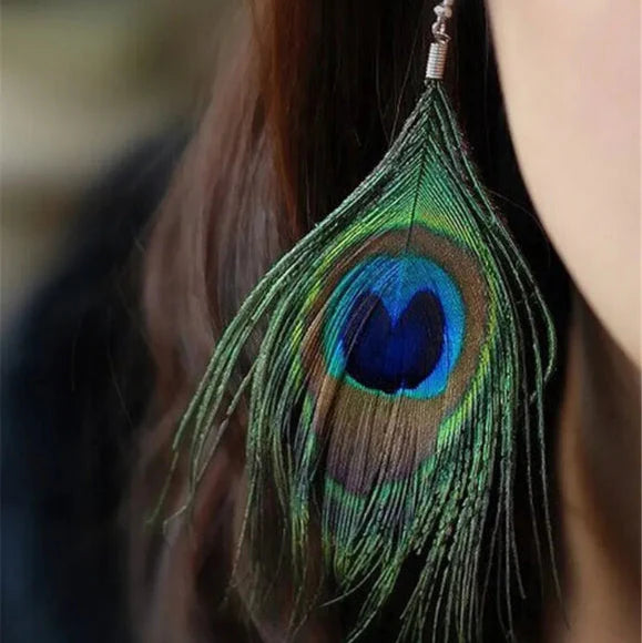 Peacock Feather Dangle Earrings
