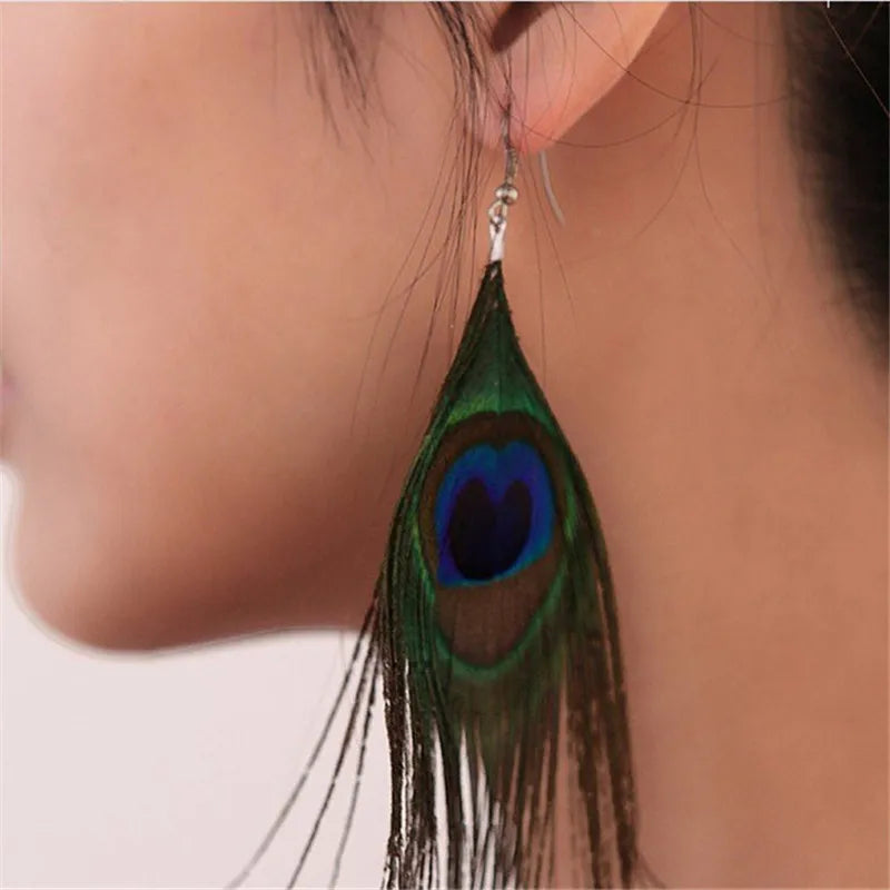 Peacock Feather Dangle Earrings