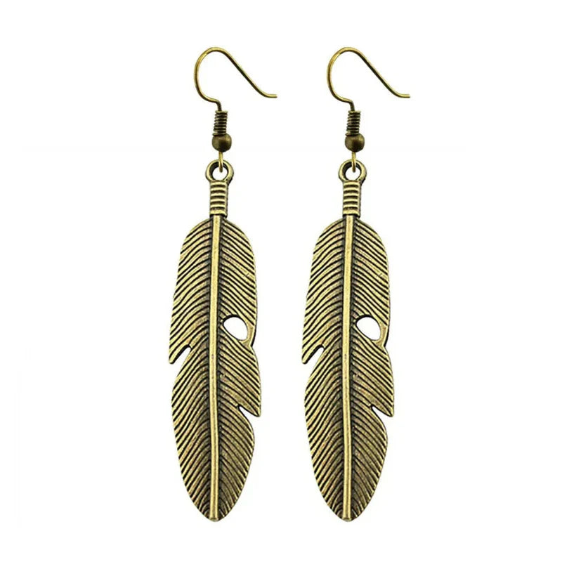 Feather Dangle Earrings for Women bronze