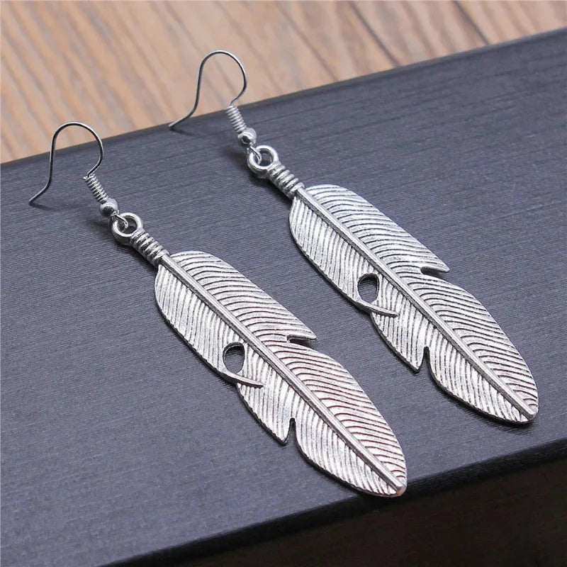 Feather Dangle Earrings for Women silver