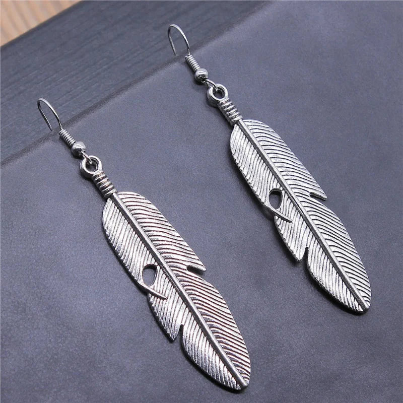 Feather Dangle Earrings for Women silver