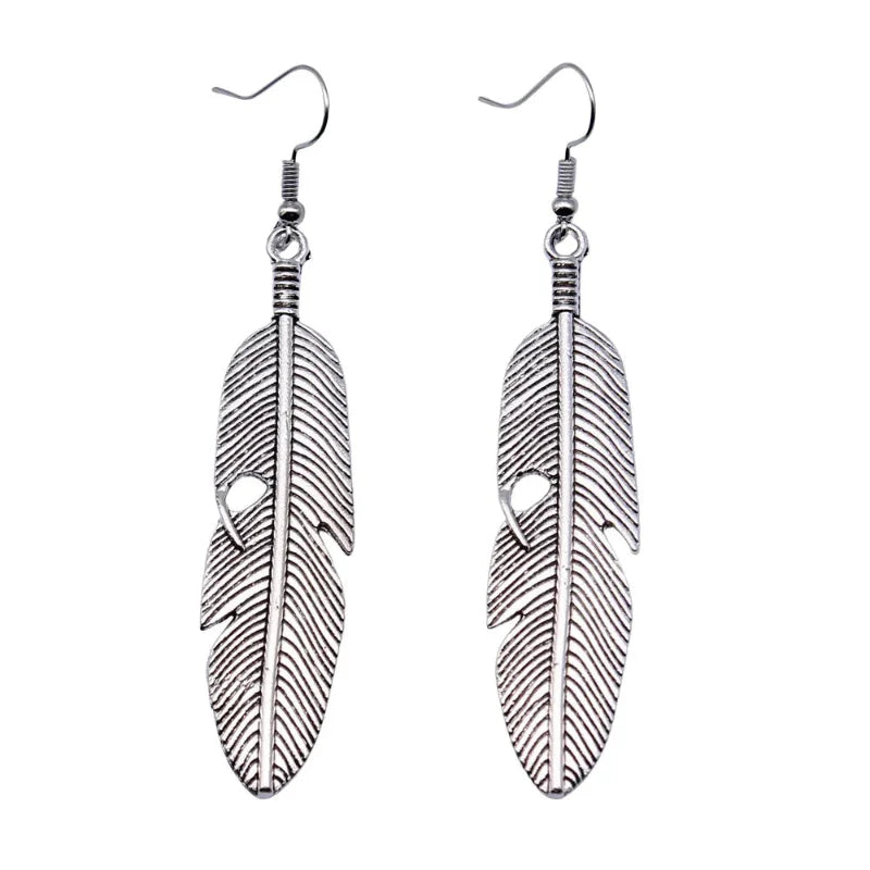 Feather Dangle Earrings for Women silver