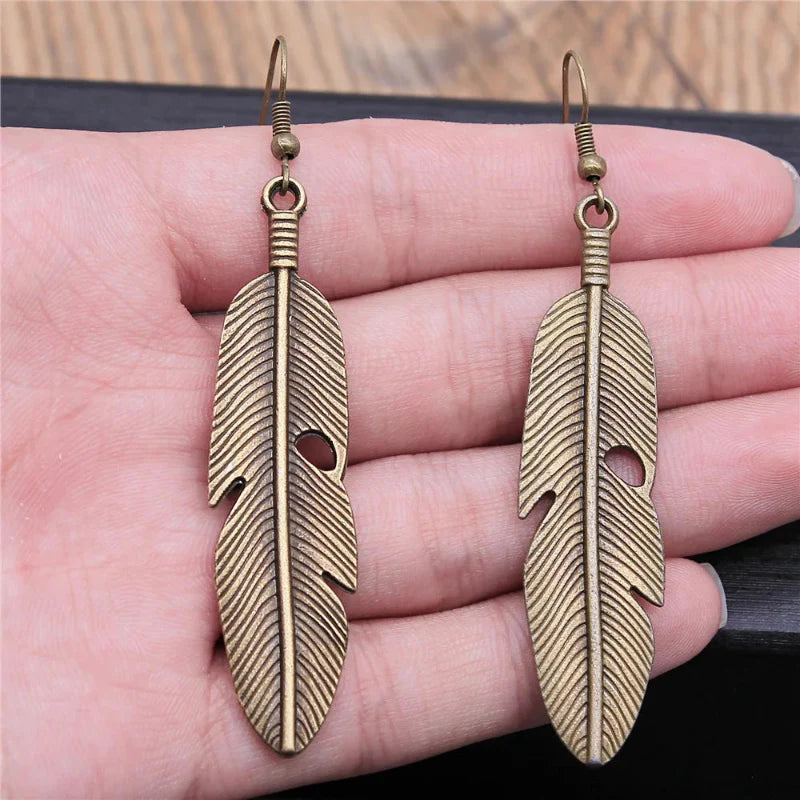 Feather Dangle Earrings for Women bronze