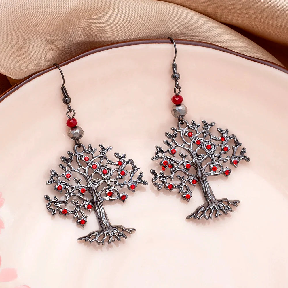 Dangling Earrings for Women Red Tree of Life