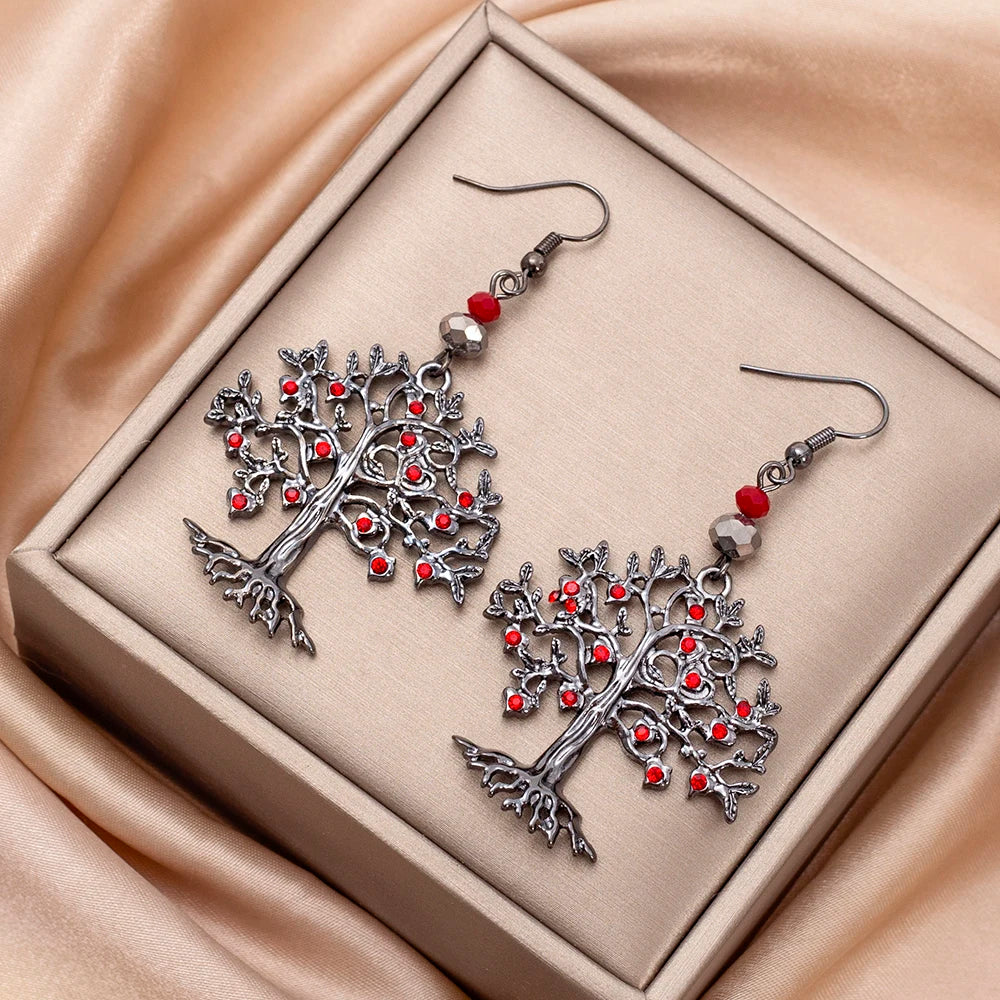 Dangling Earrings for Women Red Tree of Life