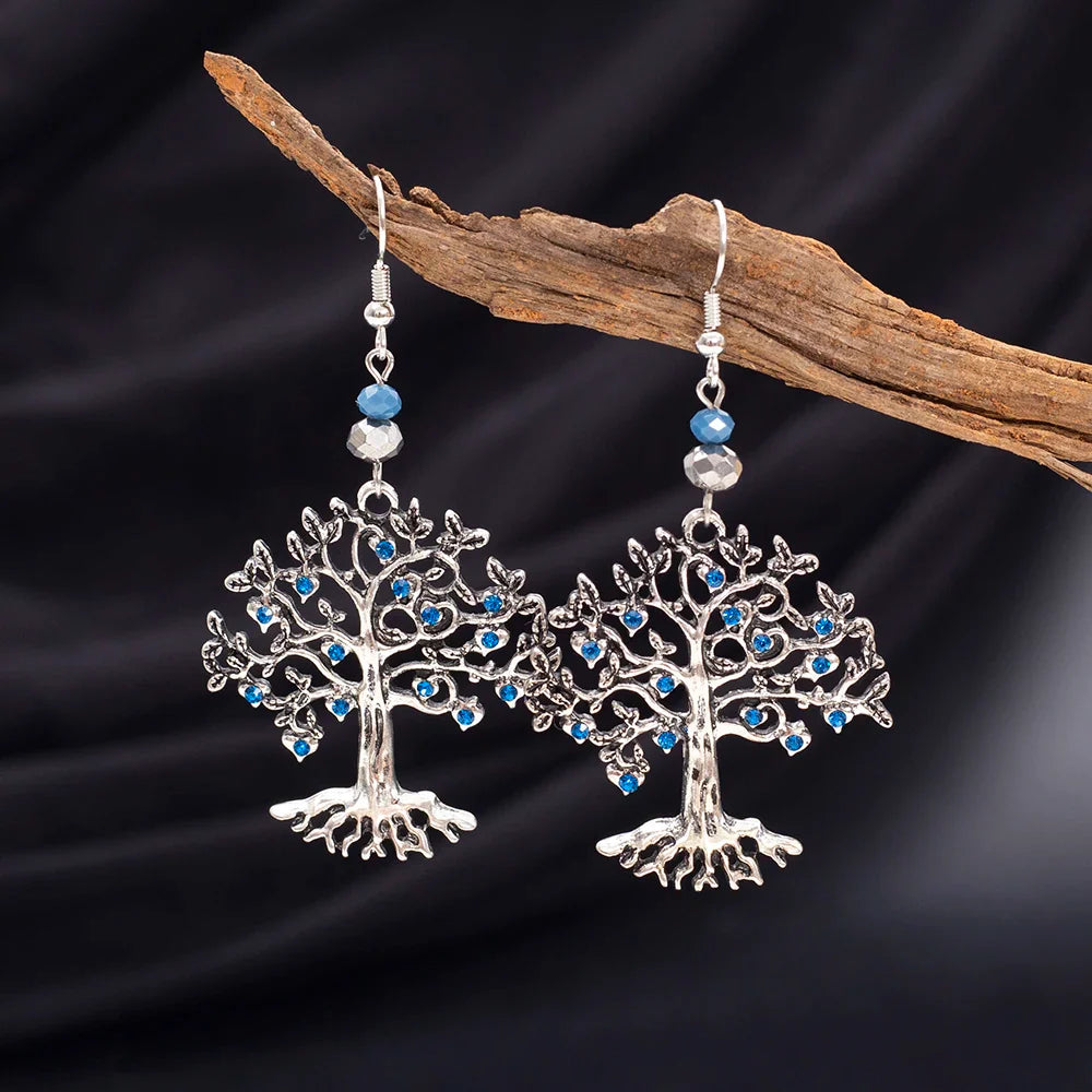 Dangling Earrings for Women Blue Tree of Life
