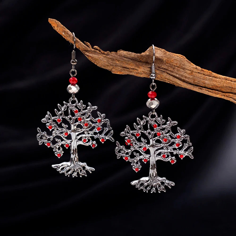 Dangling Earrings for Women Red Tree of Life