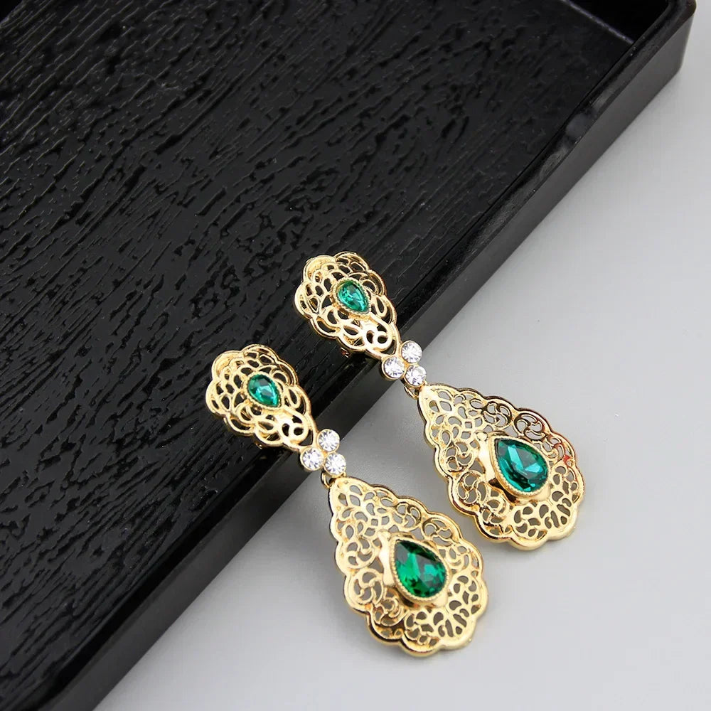 Arab wedding drop earrings for women green