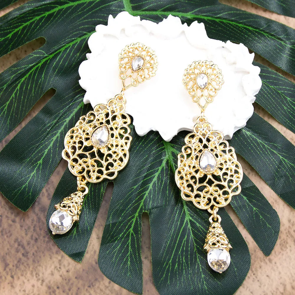 White Arabic Muslim wedding drop earrings for women