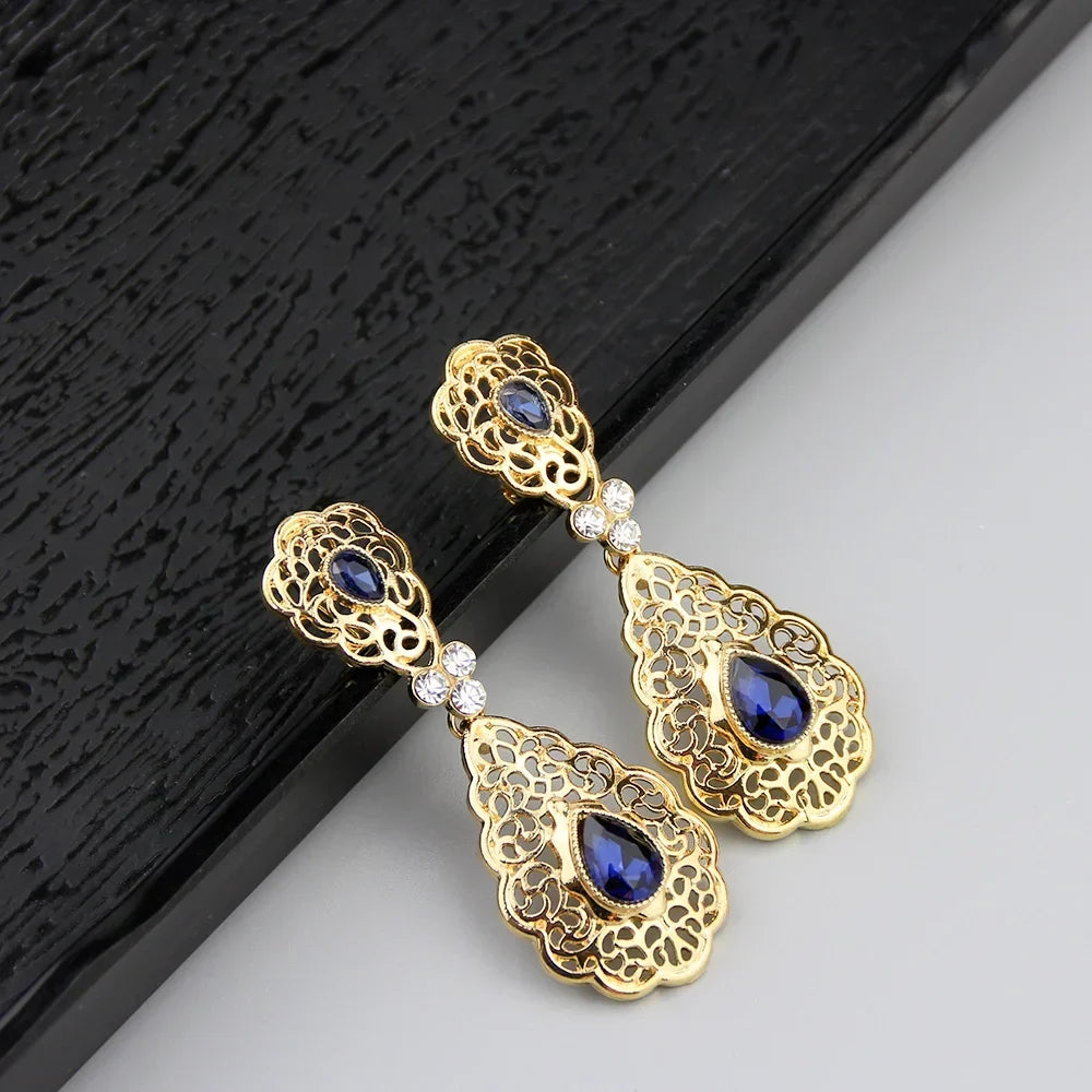 Arab wedding drop earrings for women navy blue