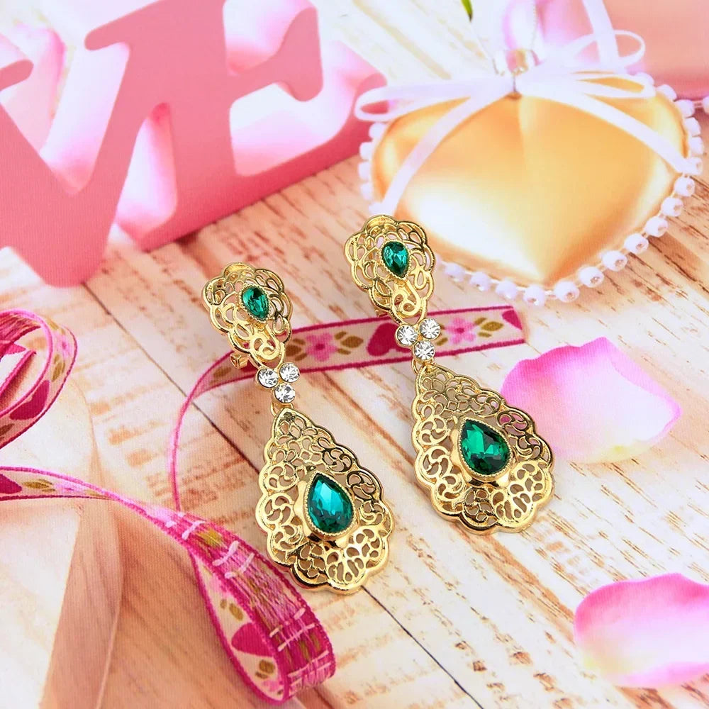 Arab wedding drop earrings for women green