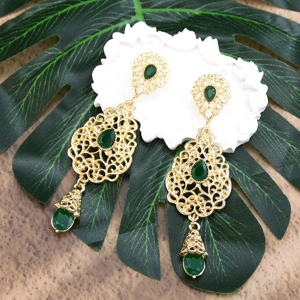 Green Arabic Muslim wedding drop earrings for women