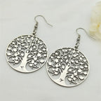 Round Hanging Earrings Tree of Life silver