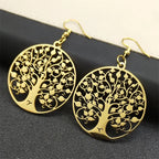 Round Hanging Earrings Tree of Life gold