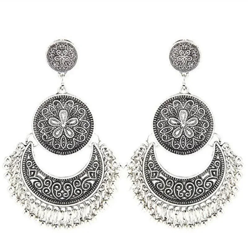 Baroque Bohemian Style Silver Dangle Earrings
