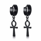 Egyptian Style Dangling Earrings Ankh Cross Black