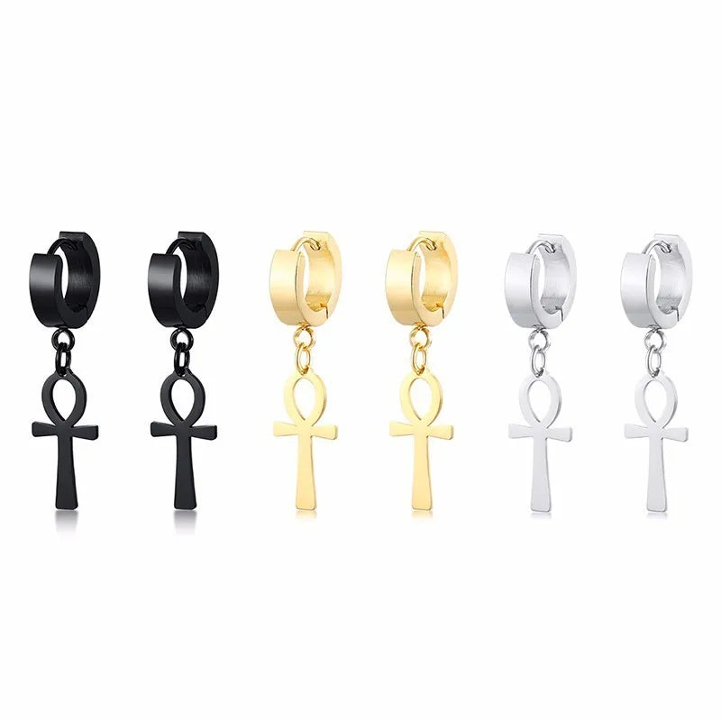 Egyptian Style Dangling Earrings Ankh Cross