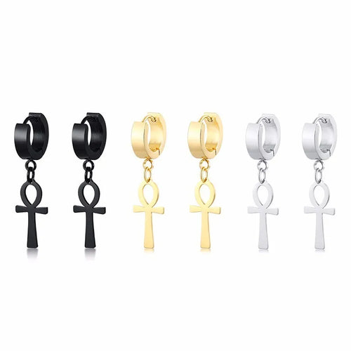 Egyptian Style Dangling Earrings Ankh Cross