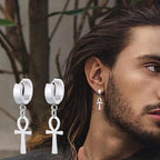 Egyptian Style Dangling Earrings Ankh Cross Silver