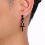 Egyptian Style Dangling Earrings Ankh Cross Black