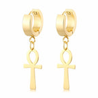 Egyptian Style Dangling Earrings Ankh Cross Gold