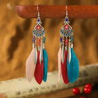 Ethnic Style Dangling Earrings with Feathers 4