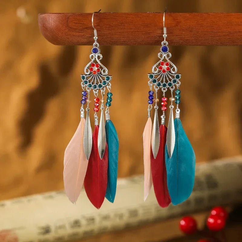 Ethnic Style Dangling Earrings with Feathers 4