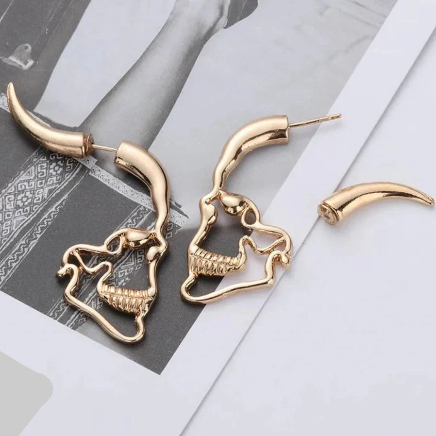 Dangling Skull Earrings for Men or Women gold