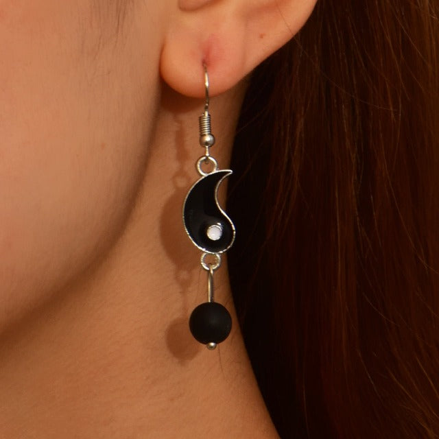 Dangling Yin Yang Earrings Gold & Silver silver