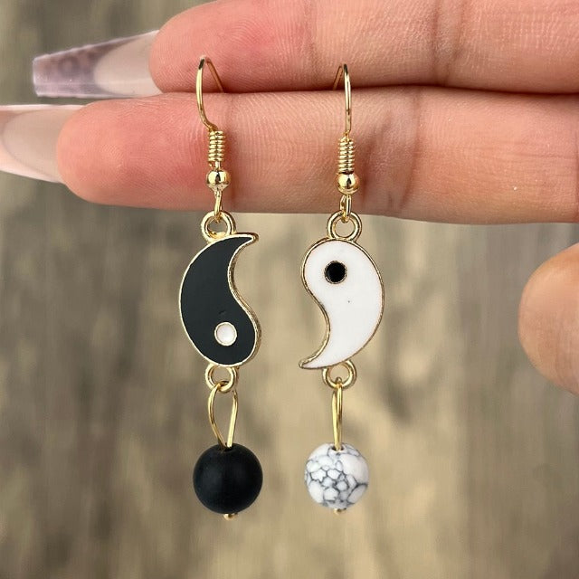 Dangling Yin Yang Earrings Gold & Silver gold
