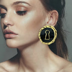 Round black key hoop earrings