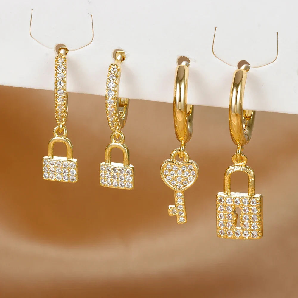 Key and lock rhinestone hoop earrings