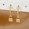 Key and lock rhinestone hoop earrings, gold