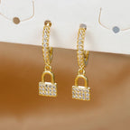 Key and lock rhinestone hoop earrings, gold