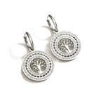 Round Hanging Tree of Life Silver Earrings