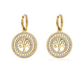 Round Hanging Tree of Life Gold Earrings