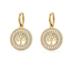 Round Hanging Tree of Life Gold Earrings