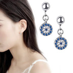 Round Earrings Evil Eye Blue Turkish Crystal
