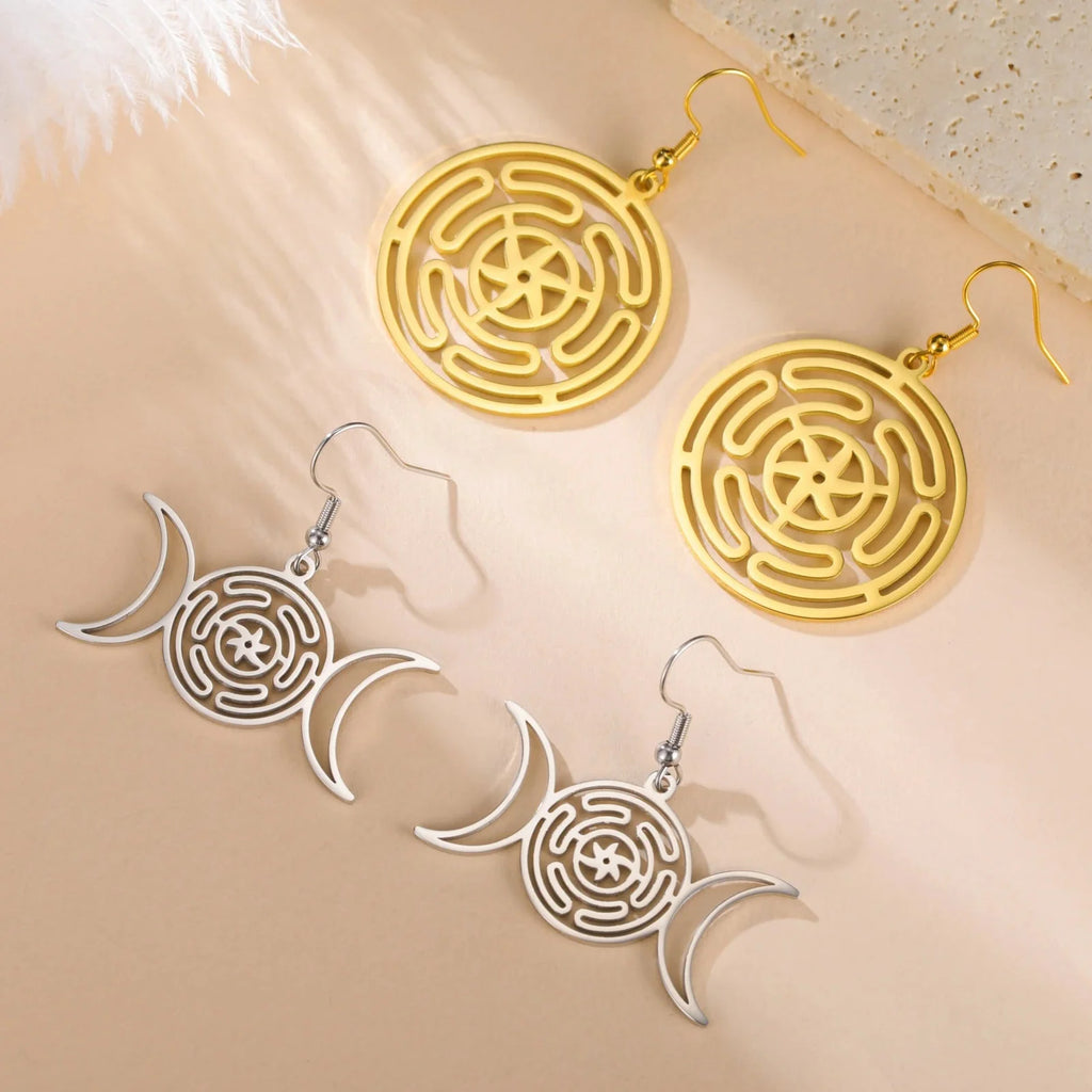 Hecate's Wheel Strophalos Dangling Earrings for Women gold