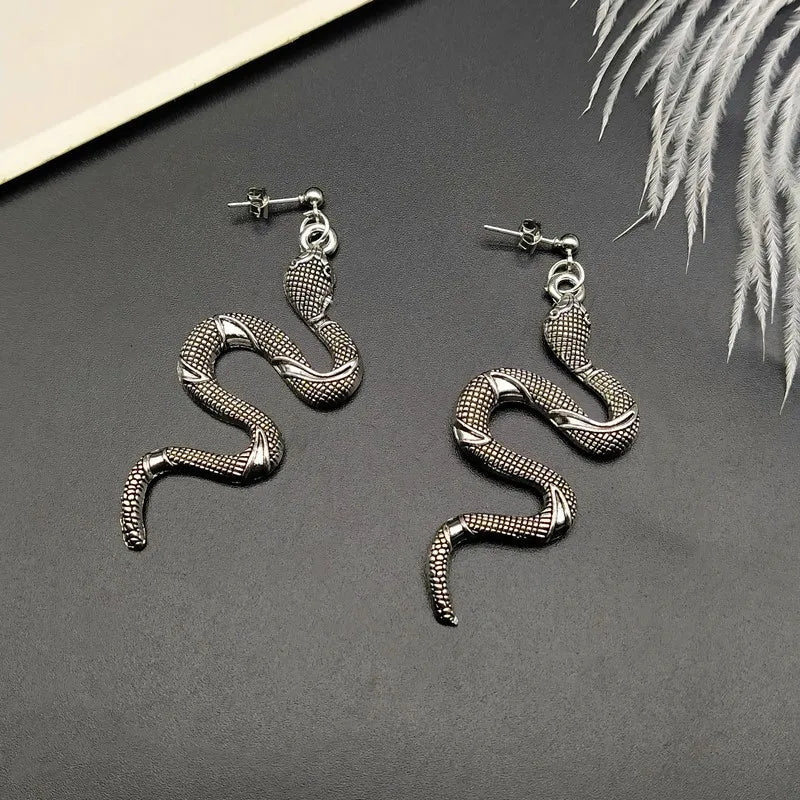 Silver Reptile Snake Earrings