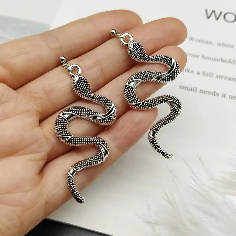 Silver Reptile Snake Earrings